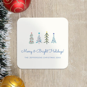 Scandinavische minimalistische kerstbomen vierkante kartonnen onderzetter