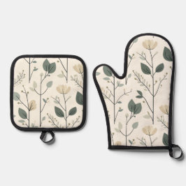 Scandinavische Noordse Flora Oven Mitt en Pot Houd Ovenwant & Pannenlap Set