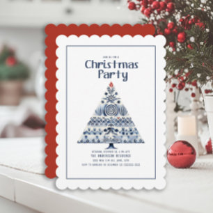 Scandinavische Nordic Blue Christmas Tree Party Kaart