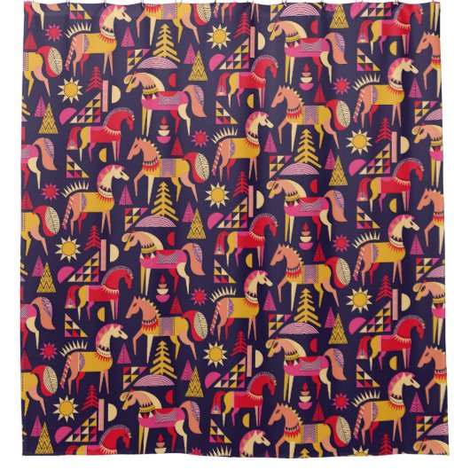 Scandinavische paarden: decoratief naadloos ontwer douchegordijn (Voorkant)