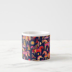 Scandinavische paarden: decoratief naadloos ontwer espresso kop