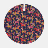 Scandinavische paarden: decoratief naadloos ontwer glas ornament (Achterkant)