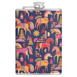 Scandinavische paarden: decoratief naadloos ontwer heupfles