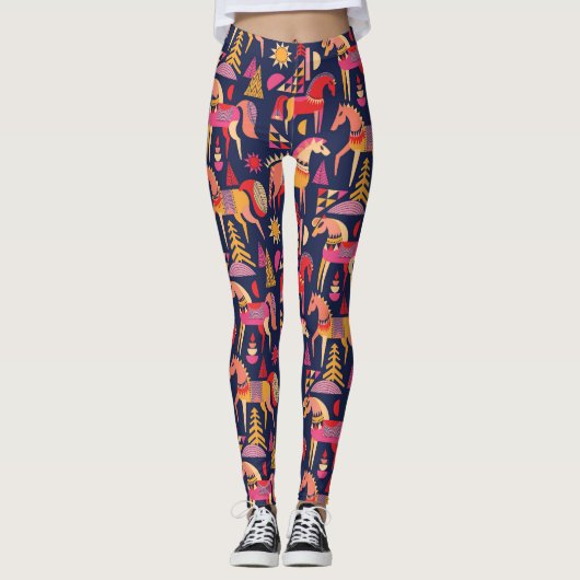 Scandinavische paarden: decoratief naadloos ontwer leggings (Voorkant)