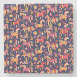 Scandinavische paarden: decoratief naadloos ontwer stenen onderzetter