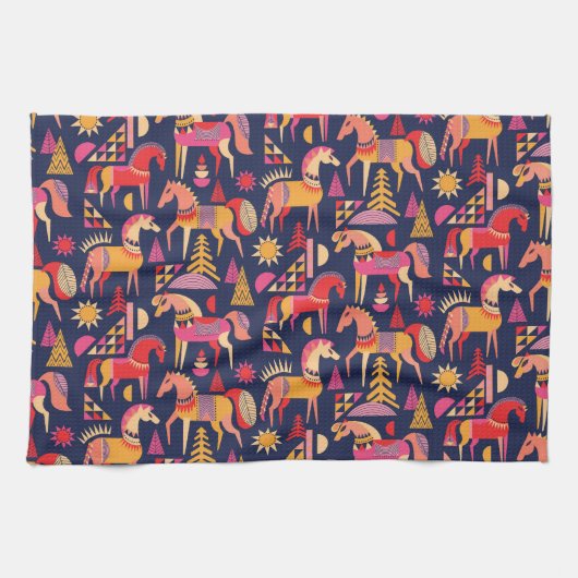 Scandinavische paarden: decoratief naadloos ontwer theedoek (Horizontaal)