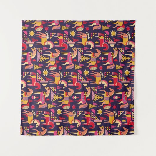 Scandinavische paarden: decoratief naadloos ontwer wandkleed (Voorkant (horizontaal))