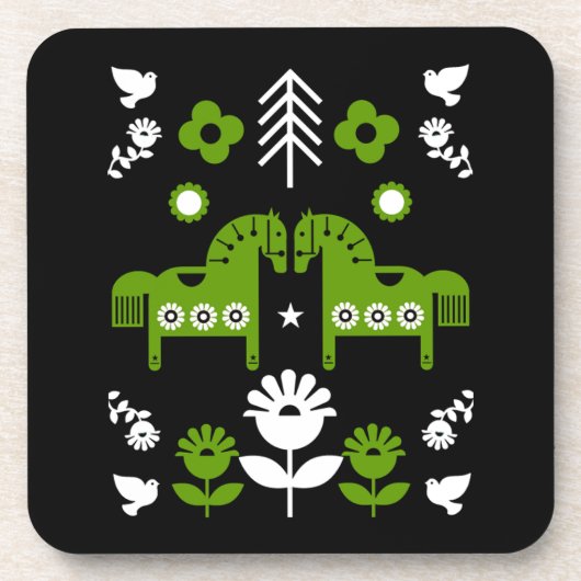 Scandinavische Paardenvolkskunst Bier Onderzetter (Voorkant)