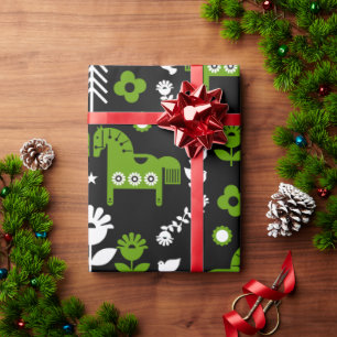 Scandinavische Paardenvolkskunst Cadeaupapier