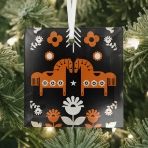 Scandinavische Paardenvolkskunst Glas Ornament