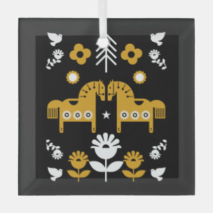 Scandinavische Paardenvolkskunst Glas Ornament