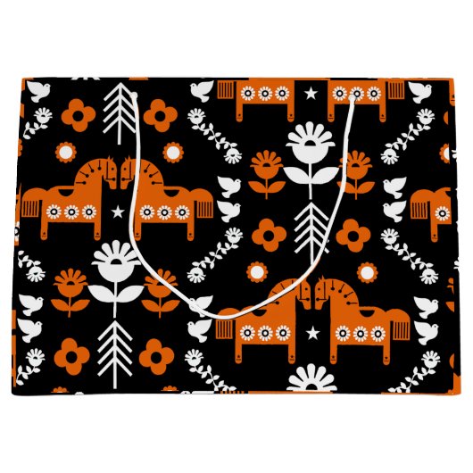 Scandinavische Paardenvolkskunst Groot Cadeauzakje (Voorkant)