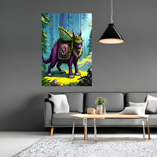 Scandinavische paarse beest in het bos AI Art Po Poster