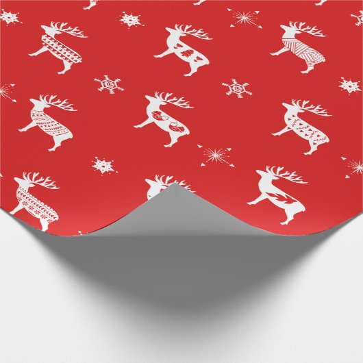 Scandinavische rendierrode en witte feestdag volks cadeaupapier (Hoek)