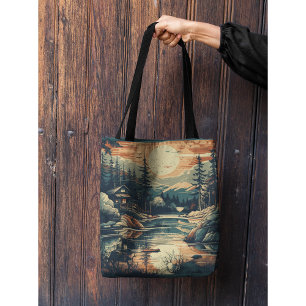 Scandinavische Retro Art berg huis Draagtas