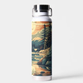 Scandinavische Retro Art berg huis Waterfles (Achterkant)