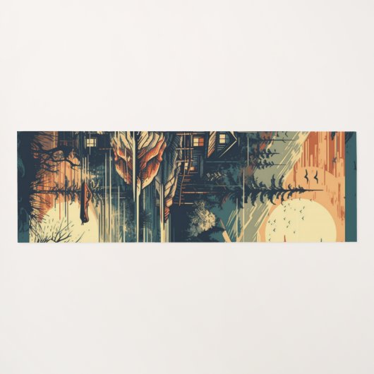 Scandinavische Retro Art berg huis Yogamat (Achterkant (horizontaal))