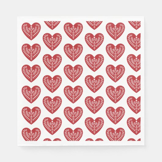 Scandinavische rode hart papieren servetten (Voorkant)
