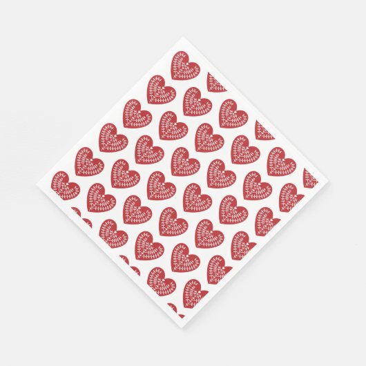 Scandinavische rode hart papieren servetten (Hoek)