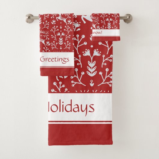 Scandinavische rode, witte rendierbeker met kerstm bad handdoek (Insitu)