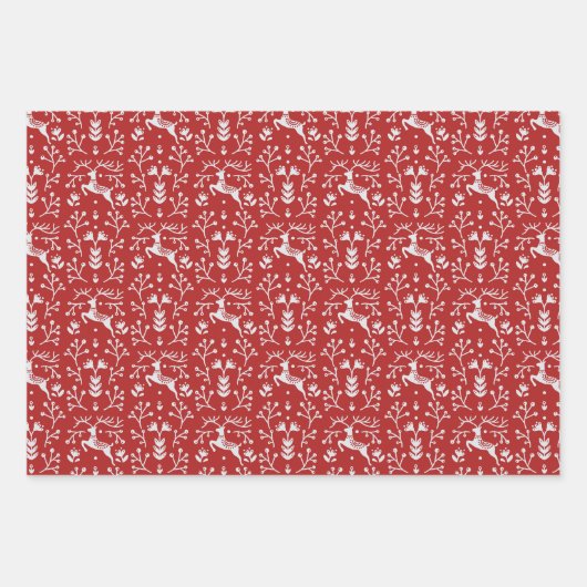 Scandinavische rode, witte rendierbeker met kerstm inpakpapier vel (Voorkant)