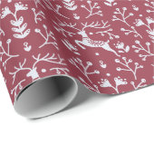Scandinavische roze witte rendierbeker Floral Kers Cadeaupapier (Rol Hoek)