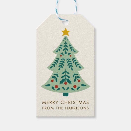 Scandinavische rustieke kerstboom cadeaulabel (Voorkant)