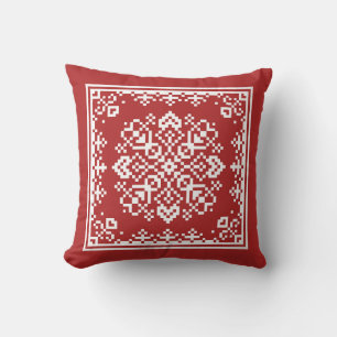 Scandinavische Snowflake Red en White Kerstmis Kussen