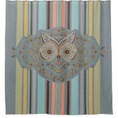 Scandinavische stijl Graphic Uil Bloemen en Streep Douchegordijn (Voorkant)