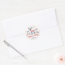 Scandinavische stijl herten rood blauw kerstvakant ronde sticker