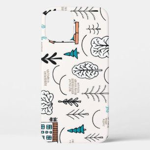 Scandinavische stijl huizen bos patroon iPhone 12 hoesje