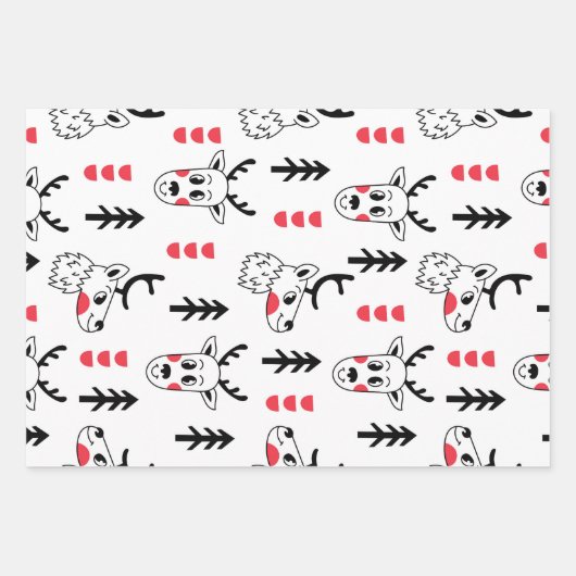 Scandinavische stijl kerstset van 3 inpakpapier vel (Voorkant 3)