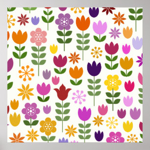 Scandinavische stijlbloemen groot patroonpatroon poster