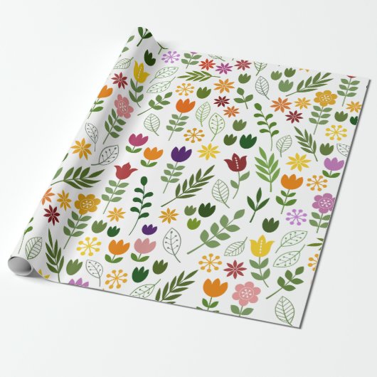 Scandinavische stijlflora en fauna cadeaupapier (Uitgerold)