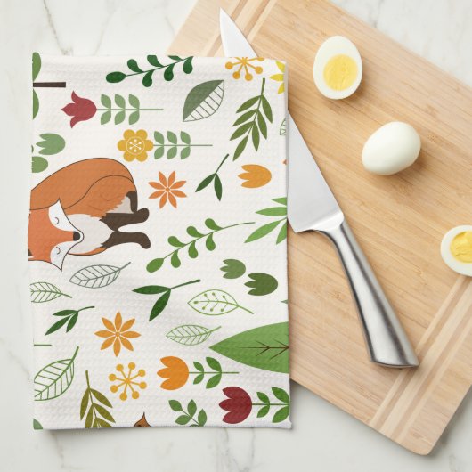 Scandinavische stijlillustraties op het Cream Patt Theedoek (Quarter Fold)