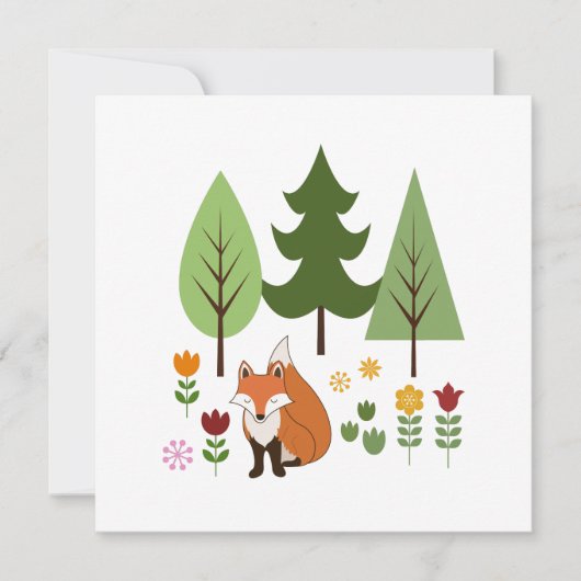 Scandinavische Style Fox Flowers Trees Illustratie (Voorkant)