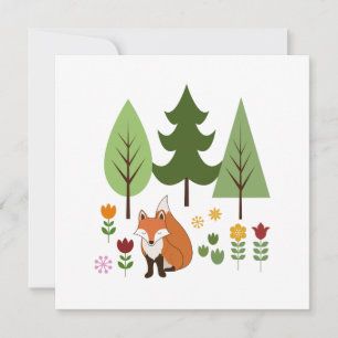 Scandinavische Style Fox Flowers Trees Illustratie