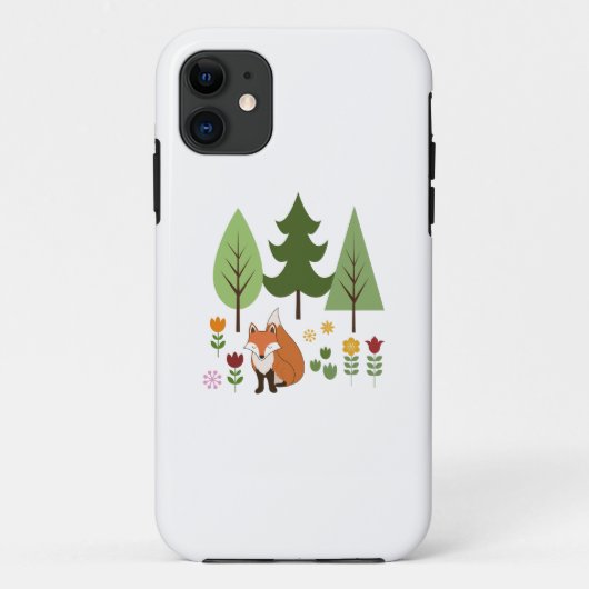 Scandinavische Style Fox Flowers Trees Illustratie Case-Mate iPhone Case (Achterkant)