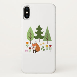 Scandinavische Style Fox Flowers Trees Illustratie iPhone X Hoesje