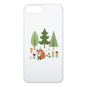 Scandinavische Style Fox Flowers Trees Illustratie iPhone 8 Plus / 7 Plus Hoesje