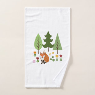 Scandinavische Style Fox Flowers Trees Illustratie Handdoek