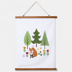 Scandinavische Style Fox Flowers Trees Illustratie Hangend Wandkleed