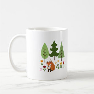Scandinavische Style Fox Flowers Trees Illustratie Koffiemok
