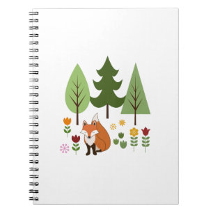 Scandinavische Style Fox Flowers Trees Illustratie Notitieboek