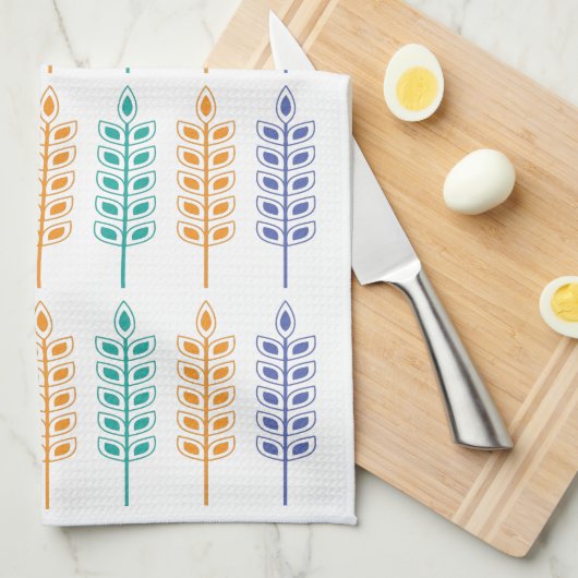 Scandinavische tarwe in helder blauw, geel en groe theedoek (Quarter Fold)