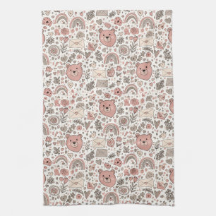 Scandinavische teddybeer boho patroon theedoek