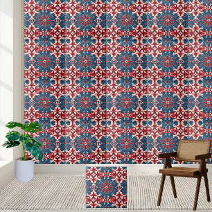 Scandinavische Tegel in rood en blauw Tegeltje