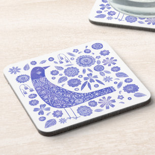 Scandinavische vogel blauw en wit bier onderzetter