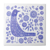 Scandinavische vogel blauw en wit tegeltje (Voorkant)