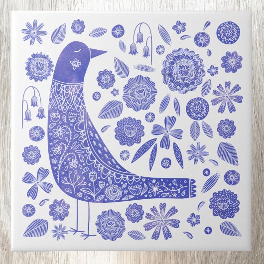 Scandinavische vogel blauw en wit tegeltje